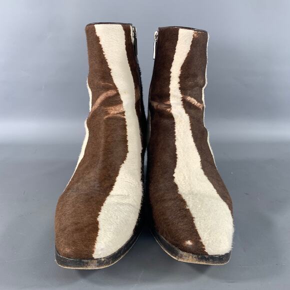 LOUBOUTIN Size 9 Brown Cream Stripe Leather Zip up heel Boots main image 5